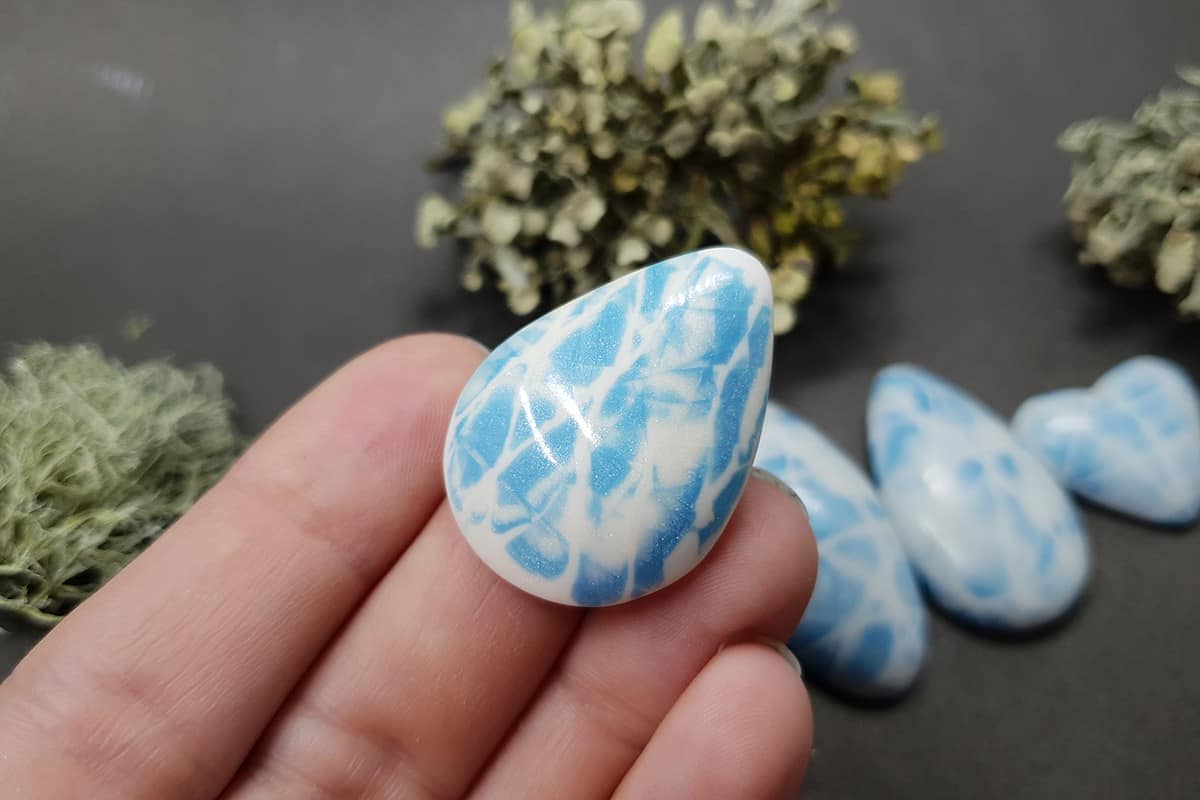 5 cabochons Faux Larimar Stone from Polymer Clay #6 Cabochons SweetyBijou Cabochons