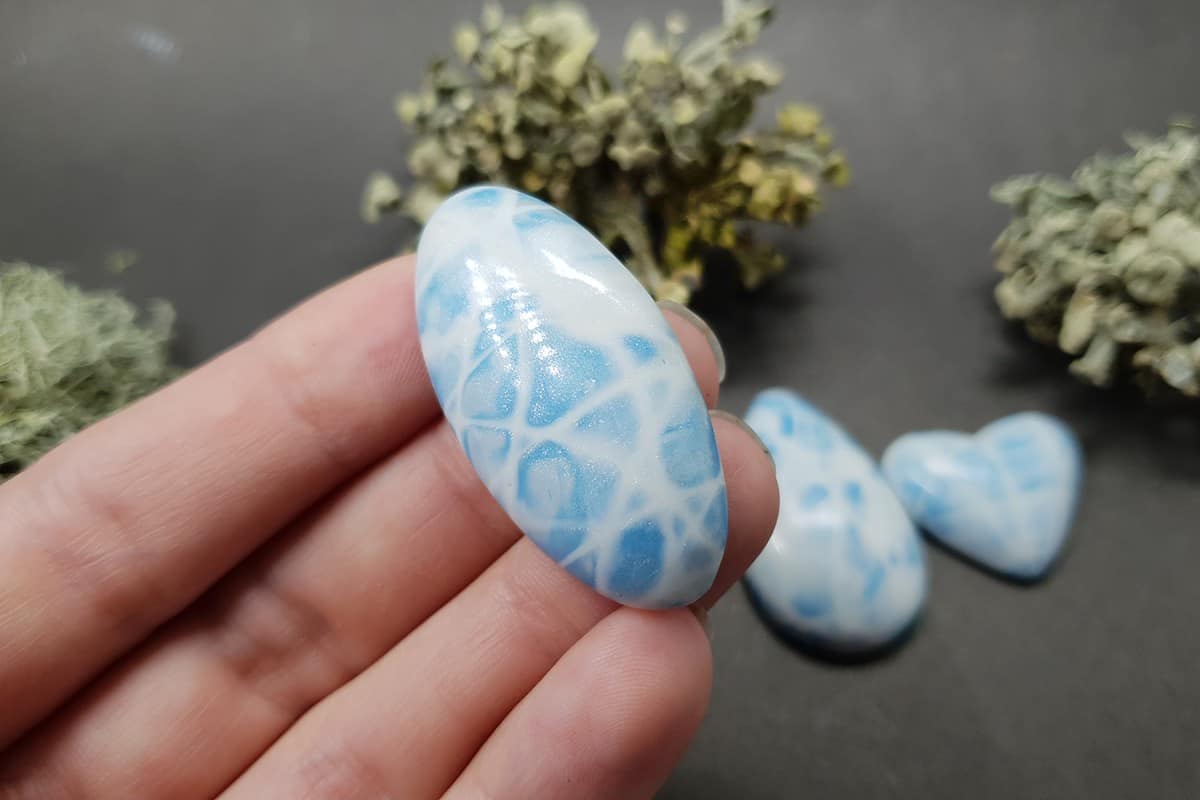 5 cabochons Faux Larimar Stone from Polymer Clay #6 Cabochons SweetyBijou Cabochons