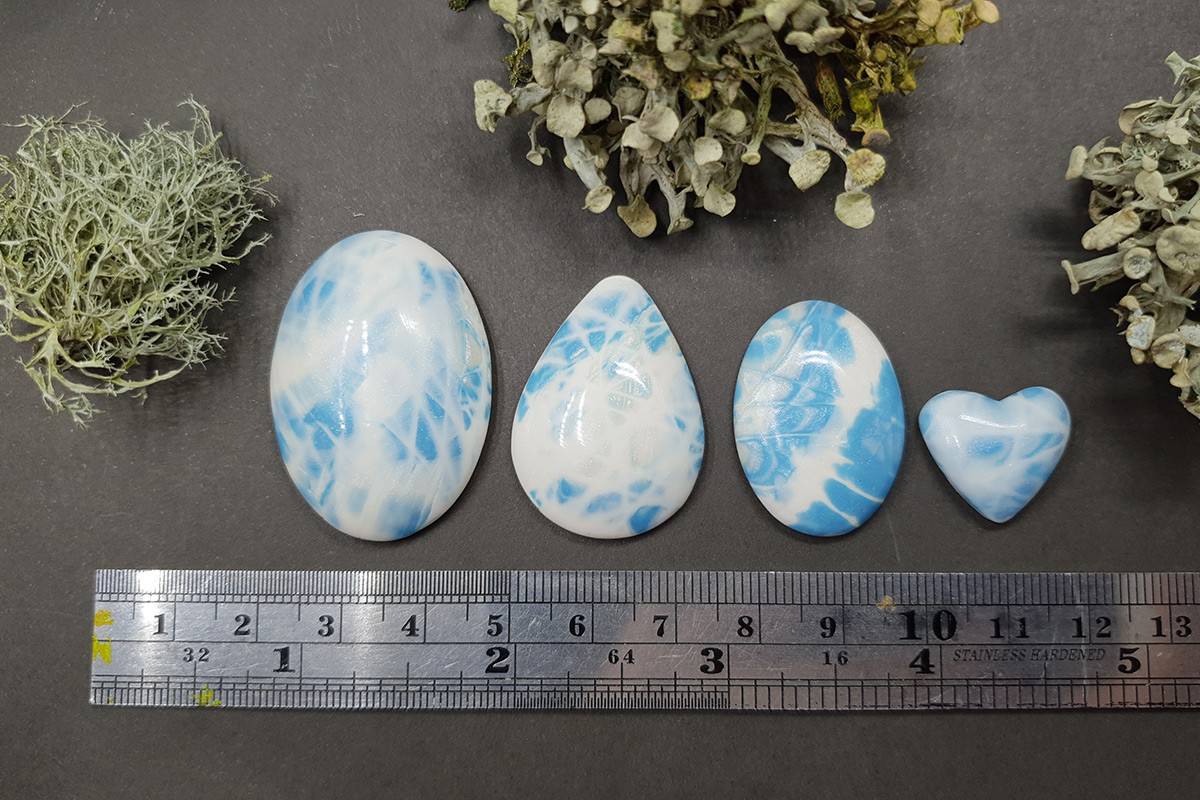 4 cabochons Faux Larimar Stone from Polymer Clay #7 Cabochons SweetyBijou Cabochons