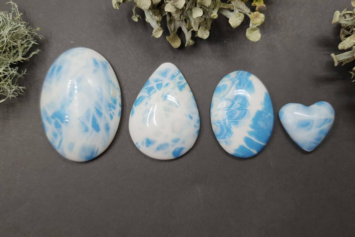 4 cabochons Faux Larimar Stone from Polymer Clay #7 Cabochons SweetyBijou Cabochons