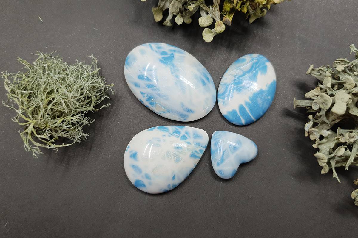4 cabochons Faux Larimar Stone from Polymer Clay #7 Cabochons SweetyBijou Cabochons Default Title