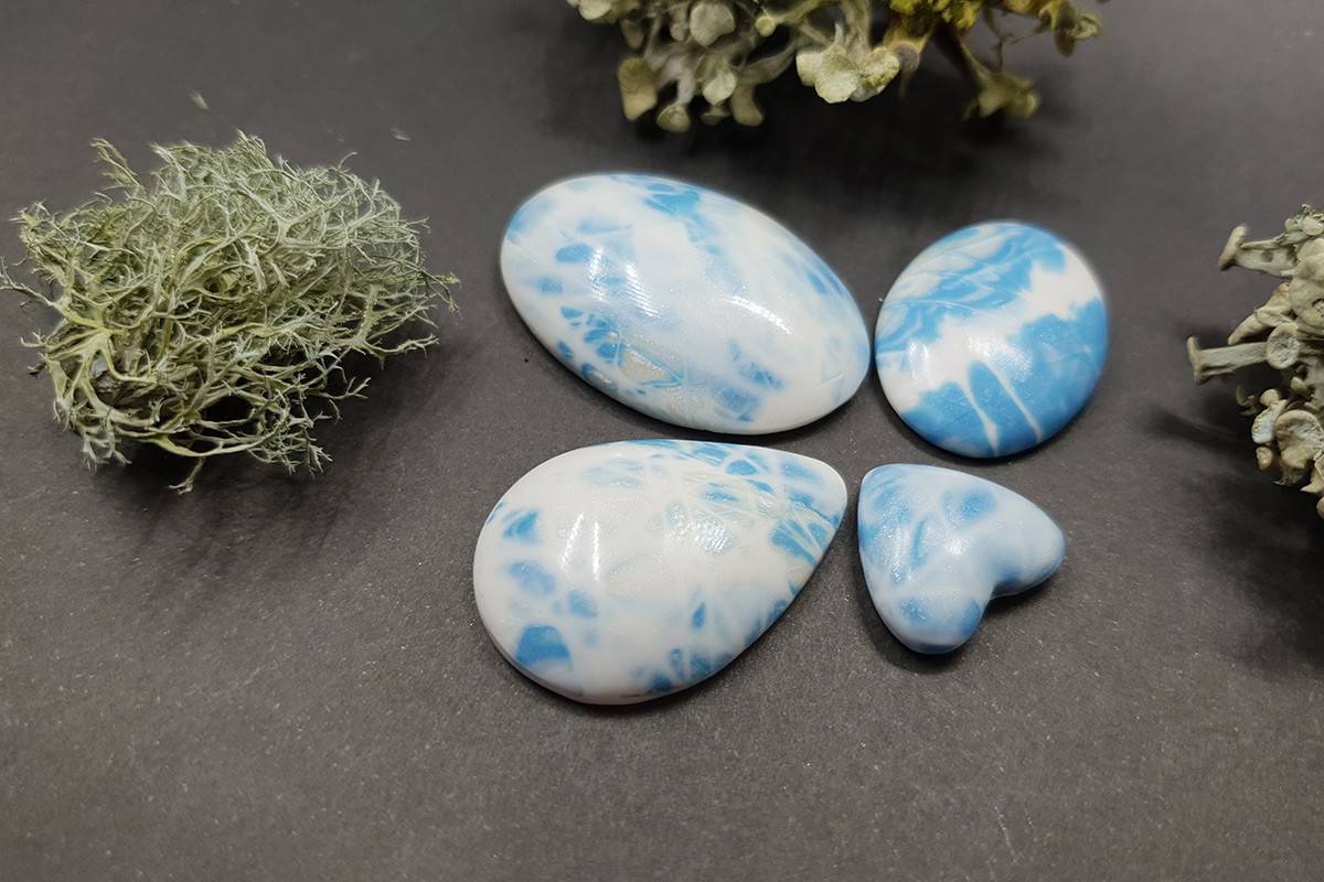 4 cabochons Faux Larimar Stone from Polymer Clay #7 Cabochons SweetyBijou Cabochons
