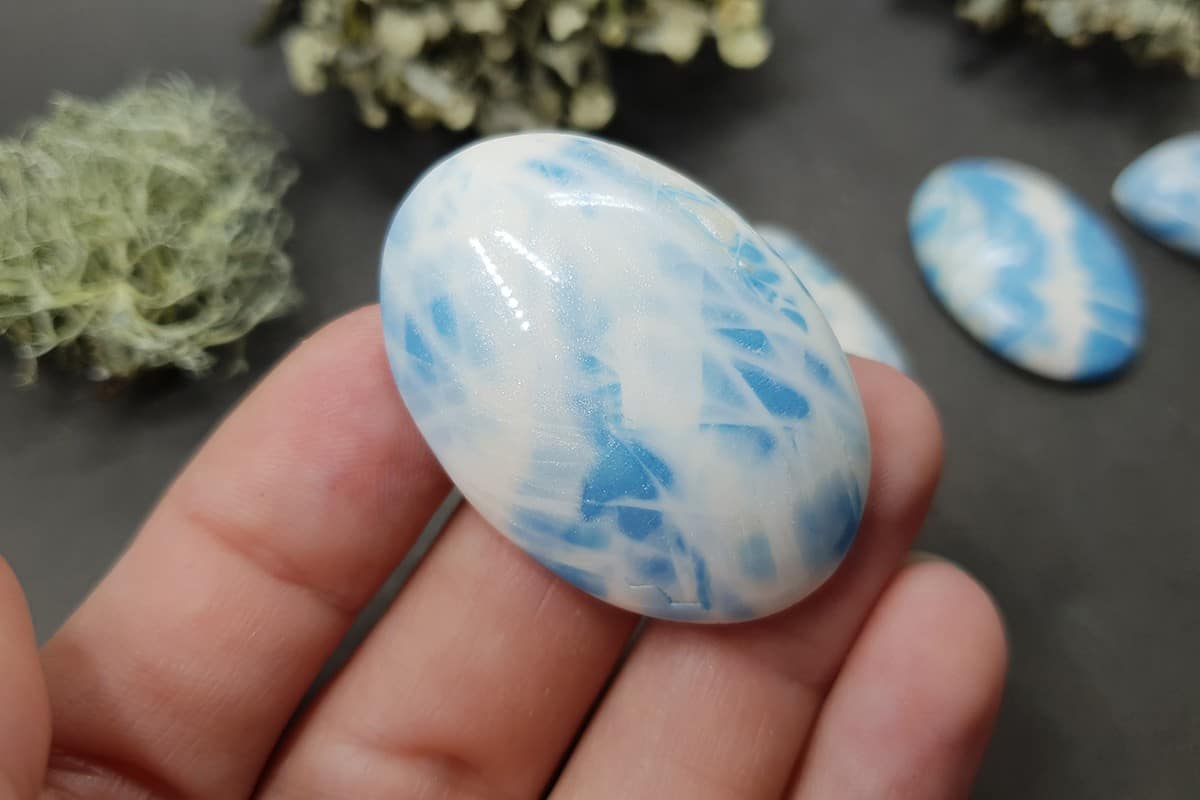 4 cabochons Faux Larimar Stone from Polymer Clay #7 Cabochons SweetyBijou Cabochons