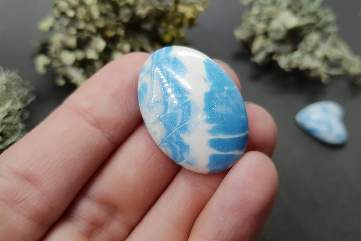 4 cabochons Faux Larimar Stone from Polymer Clay #7 Cabochons SweetyBijou Cabochons
