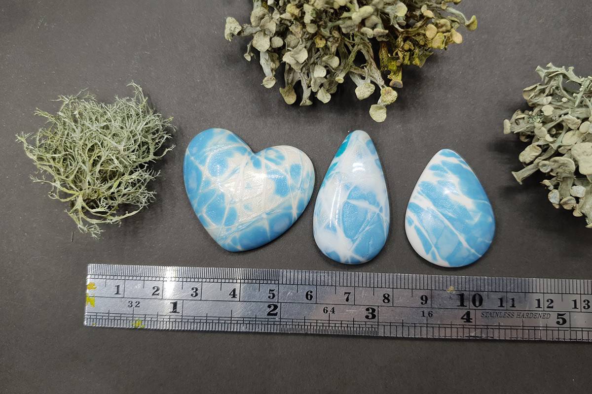 3 cabochons Faux Larimar Stone, Set #8 Cabochons SweetyBijou Cabochons