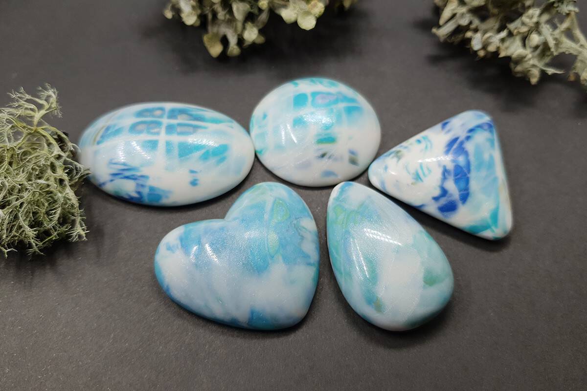 5 cabochons Faux Larimar Stone from Polymer Clay #9 Cabochons SweetyBijou Cabochons Default Title