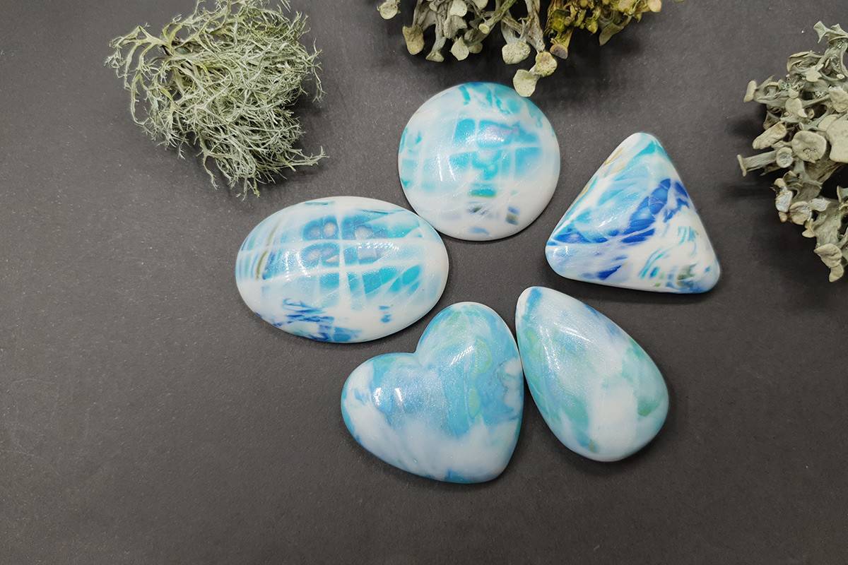 5 cabochons Faux Larimar Stone from Polymer Clay #9 Cabochons SweetyBijou Cabochons