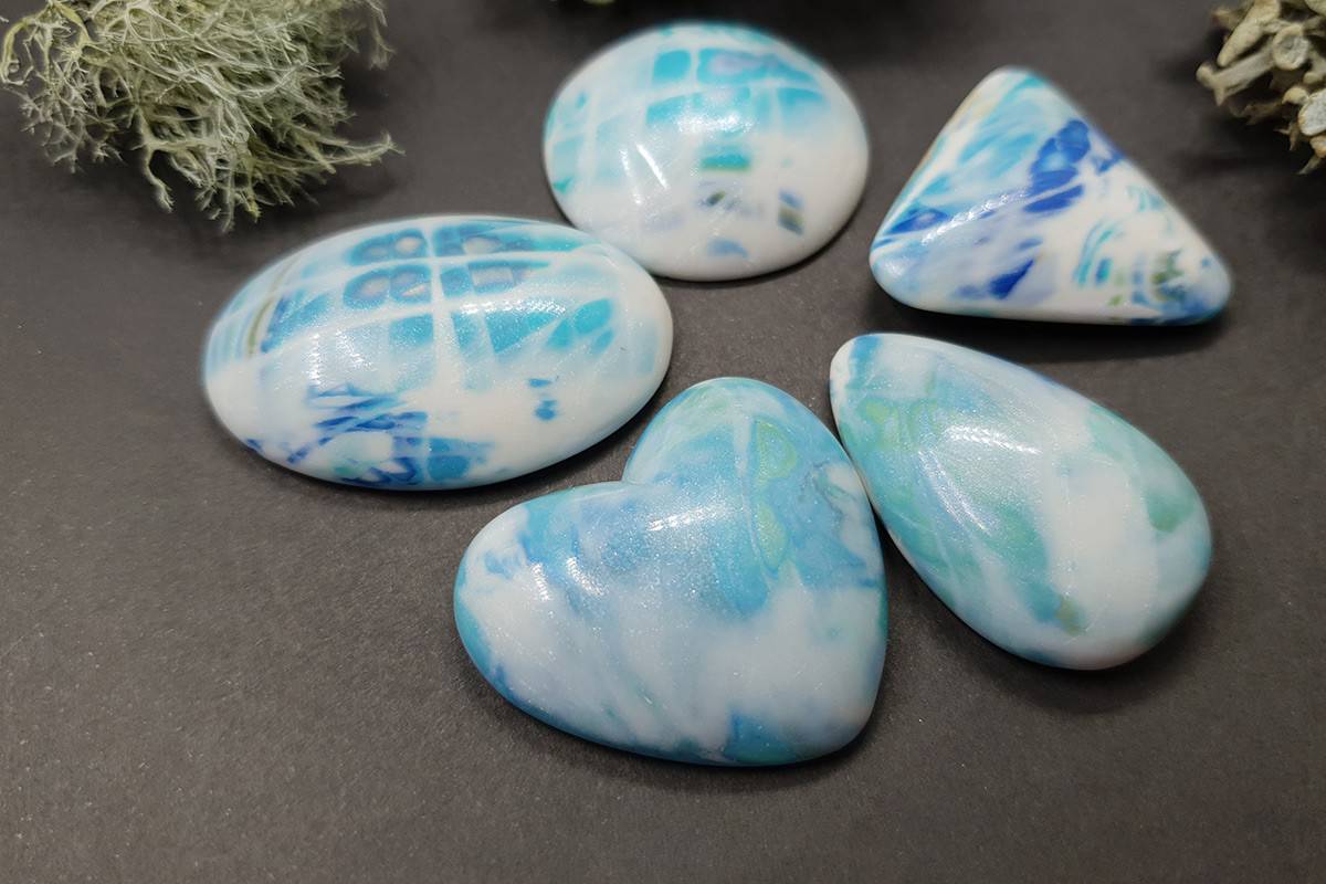 5 cabochons Faux Larimar Stone from Polymer Clay #9 Cabochons SweetyBijou Cabochons