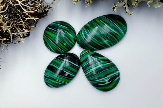 4 pcs Beads Faux Malachite from Polymer Clay (#1) Cabochons SweetyBijou Cabochons