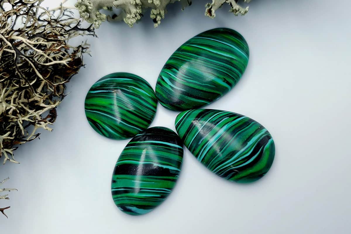 4 pcs Beads Faux Malachite from Polymer Clay (#1) Cabochons SweetyBijou Cabochons