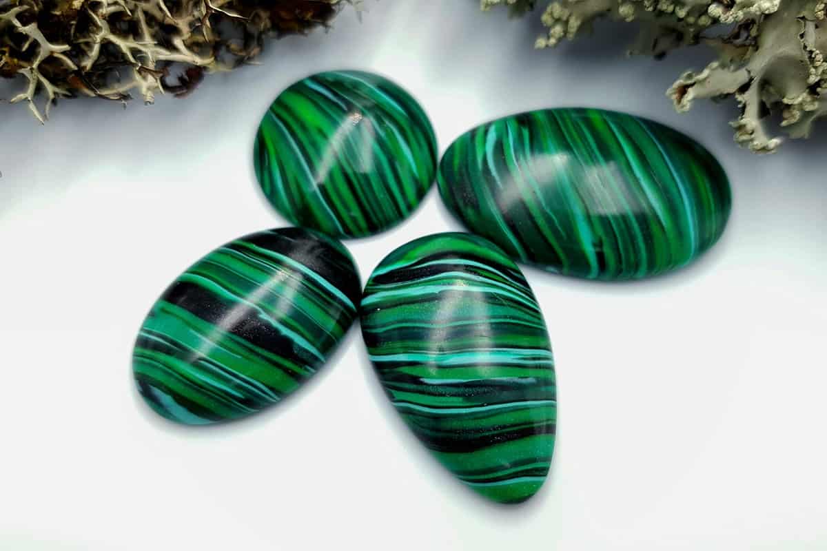 4 pcs Beads Faux Malachite from Polymer Clay (#1) Cabochons SweetyBijou Cabochons