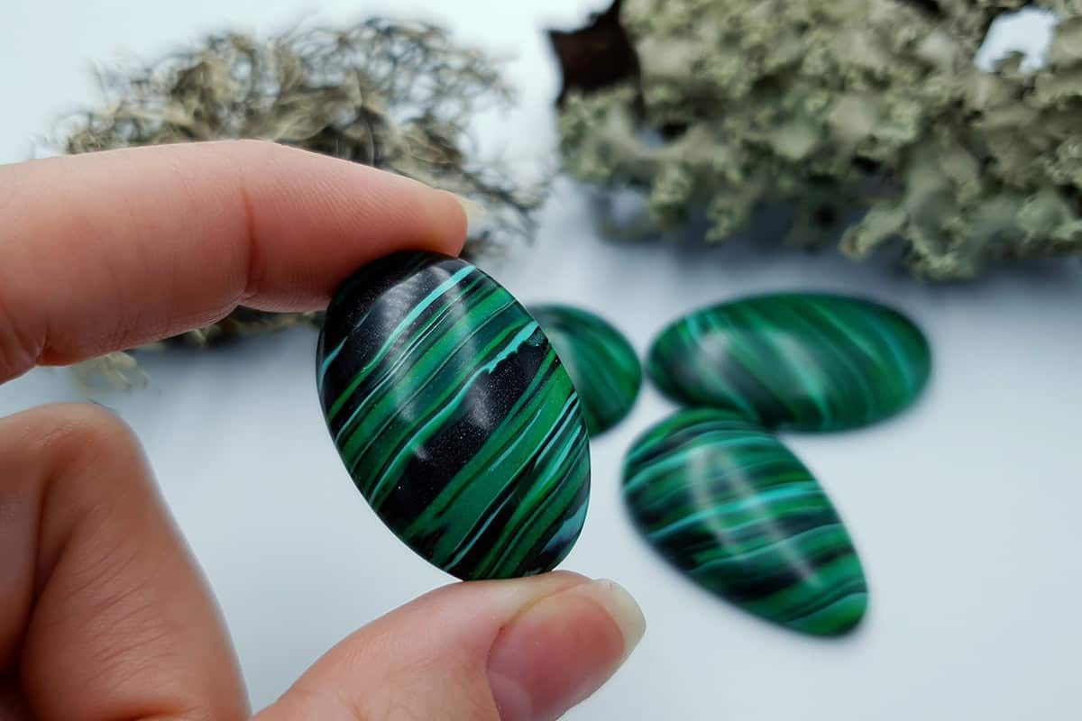 4 pcs Beads Faux Malachite from Polymer Clay (#1) Cabochons SweetyBijou Cabochons