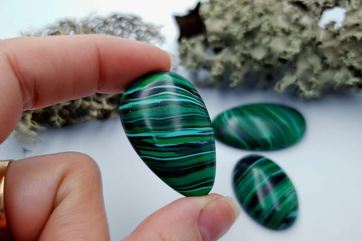 4 pcs Beads Faux Malachite from Polymer Clay (#1) Cabochons SweetyBijou Cabochons