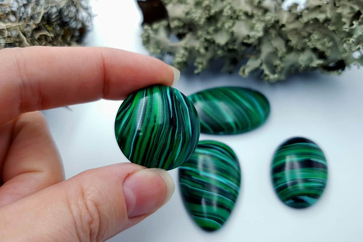 4 pcs Beads Faux Malachite from Polymer Clay (#1) Cabochons SweetyBijou Cabochons