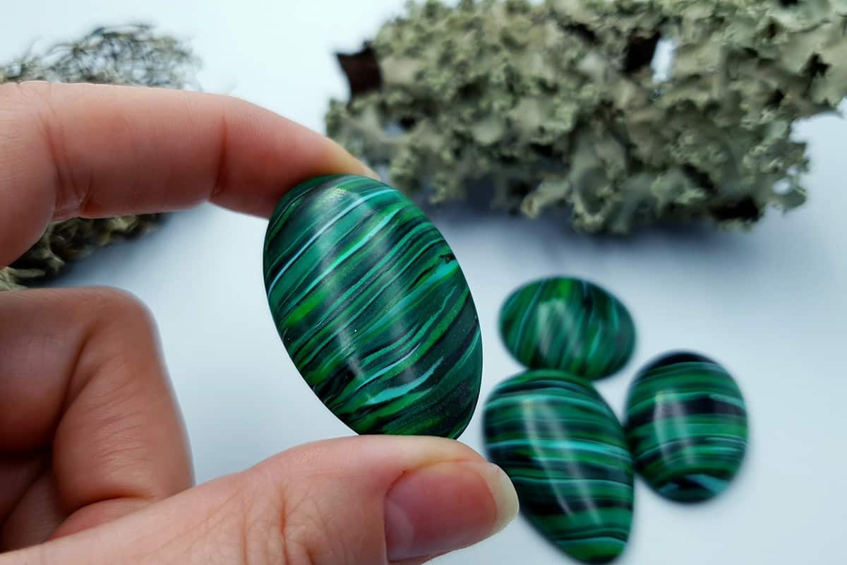 4 pcs Beads Faux Malachite from Polymer Clay (#1) Cabochons SweetyBijou Cabochons