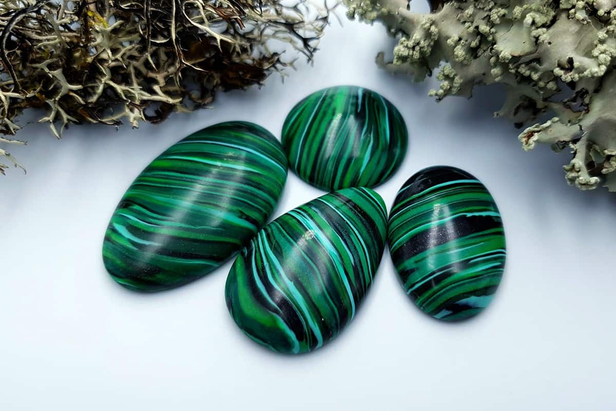 4 pcs Beads Faux Malachite from Polymer Clay (#1) Cabochons SweetyBijou Cabochons Default Title