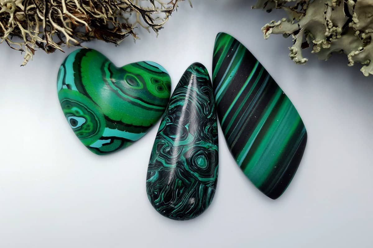 3 pcs Beads Faux Malachite from Polymer Clay (#2) Cabochons SweetyBijou Cabochons Default Title