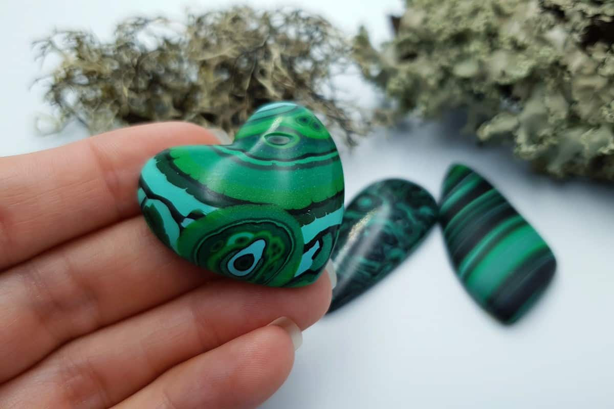 3 pcs Beads Faux Malachite from Polymer Clay (#2) Cabochons SweetyBijou Cabochons