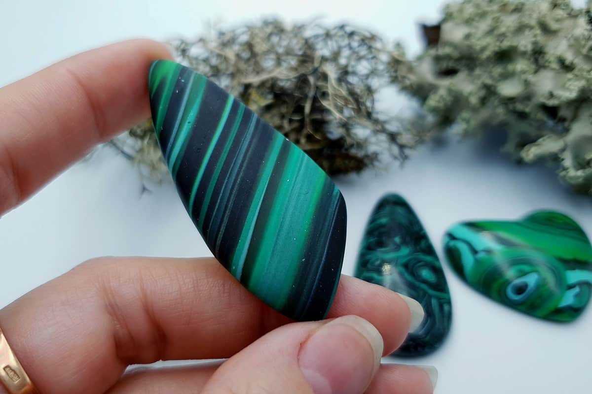 3 pcs Beads Faux Malachite from Polymer Clay (#2) Cabochons SweetyBijou Cabochons