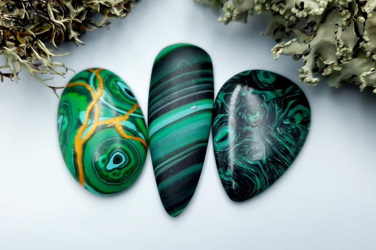 3 pcs Beads Faux Malachite from Polymer Clay (#4) Cabochons SweetyBijou Cabochons Default Title