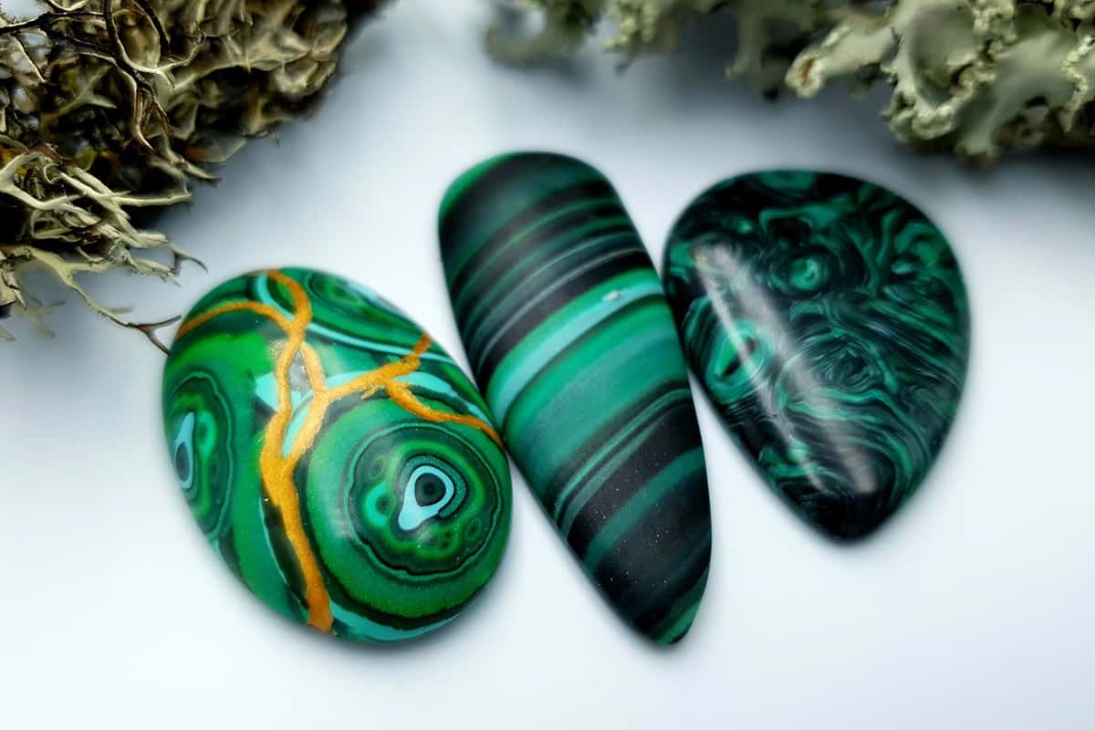 3 pcs Beads Faux Malachite from Polymer Clay (#4) Cabochons SweetyBijou Cabochons