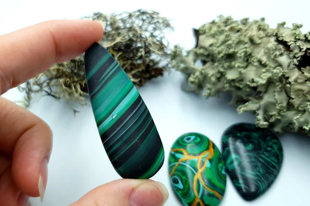 3 pcs Beads Faux Malachite from Polymer Clay (#4) Cabochons SweetyBijou Cabochons