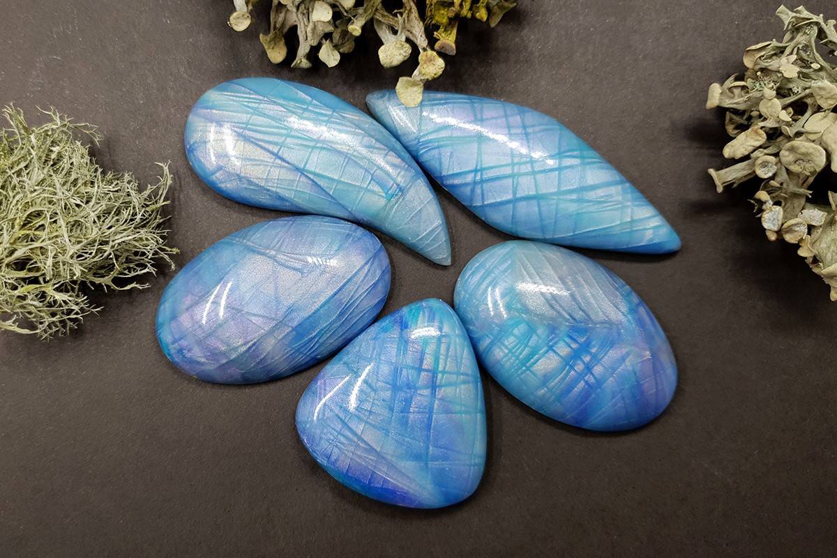 5 cabochons Faux Aurora Moonstone #1 Cabochons SweetyBijou Cabochons Default Title