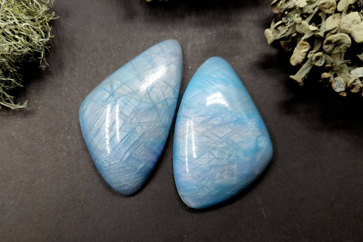 2 cabochons Faux Moonstone from Polymer Clay (#4) Cabochons SweetyBijou Cabochons