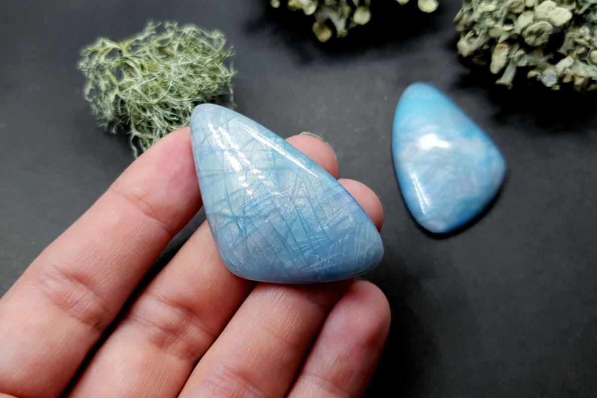2 cabochons Faux Moonstone from Polymer Clay (#4) Cabochons SweetyBijou Cabochons