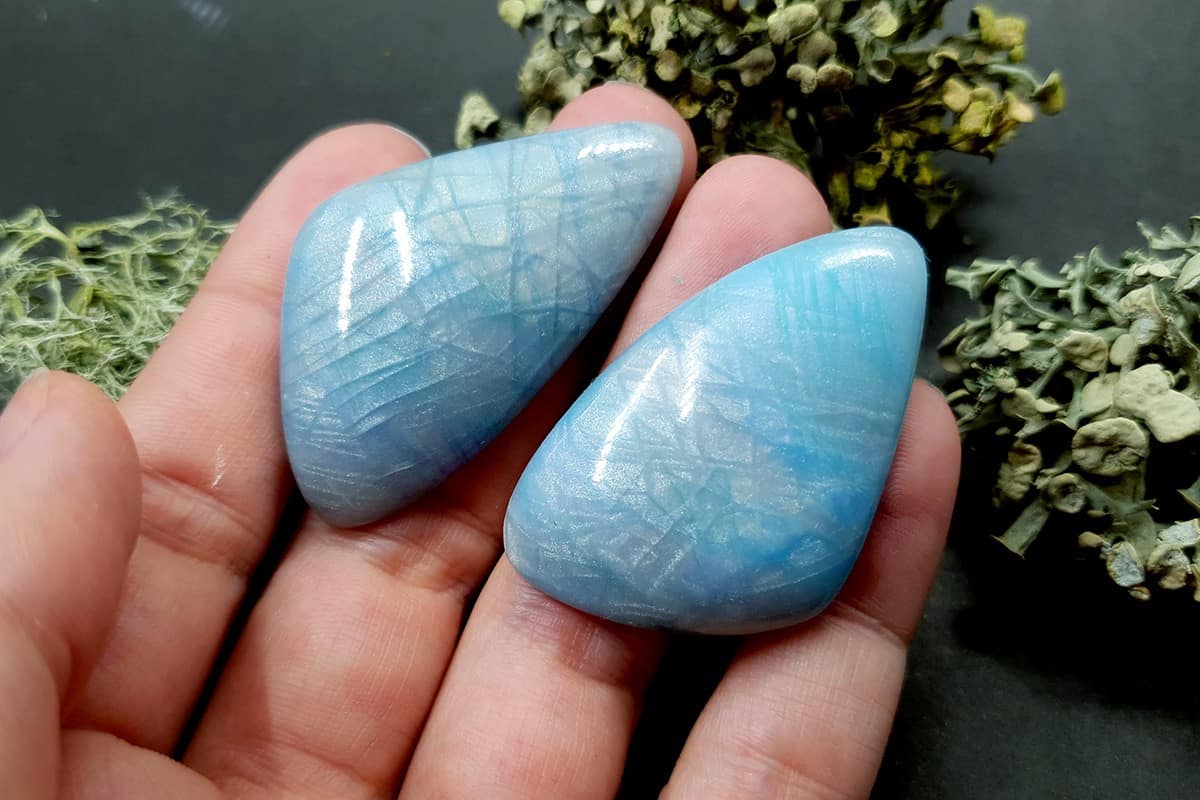 2 cabochons Faux Moonstone from Polymer Clay (#4) Cabochons SweetyBijou Cabochons