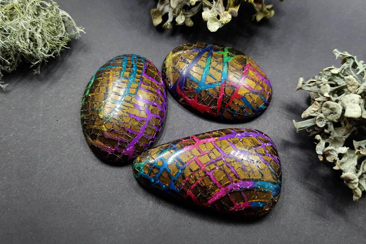 Faux Opalized Wood Stone - 3 cabochons Cabochons SweetyBijou Cabochons Default Title
