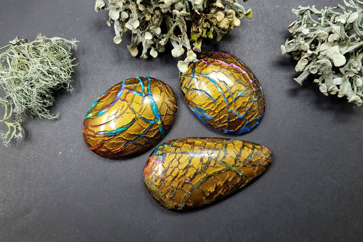 3 cabochons Faux Opalized Wood Stone Cabochons SweetyBijou Cabochons Default Title