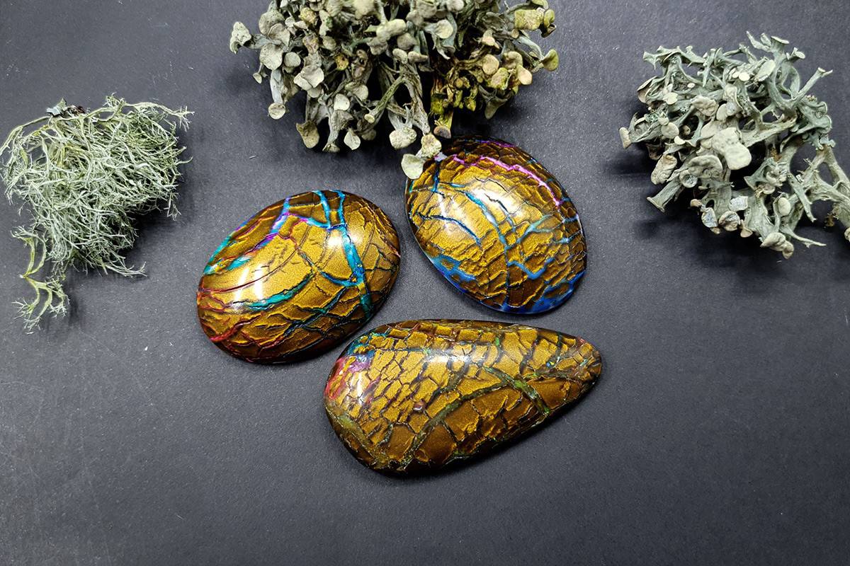3 cabochons Faux Opalized Wood Stone Cabochons SweetyBijou Cabochons