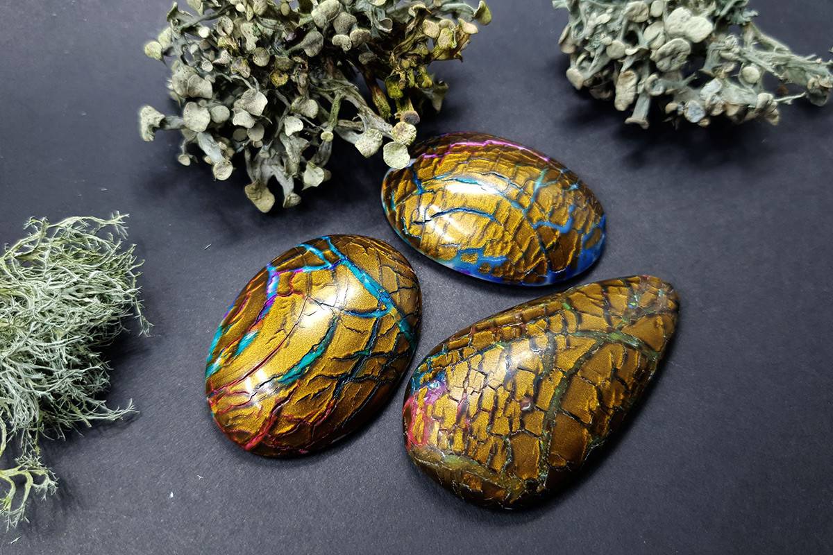 3 cabochons Faux Opalized Wood Stone Cabochons SweetyBijou Cabochons