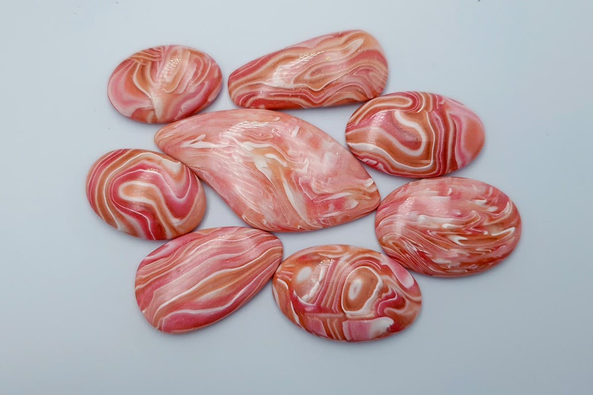 8 pcs Faux Pink Stones from Polymer Clay (Set #11) Cabochons SweetyBijou Cabochons