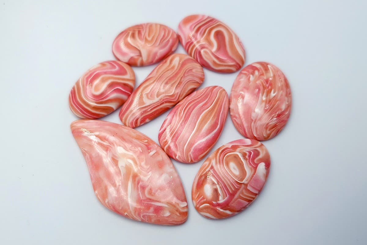 8 pcs Faux Pink Stones from Polymer Clay (Set #11) Cabochons SweetyBijou Cabochons Default Title