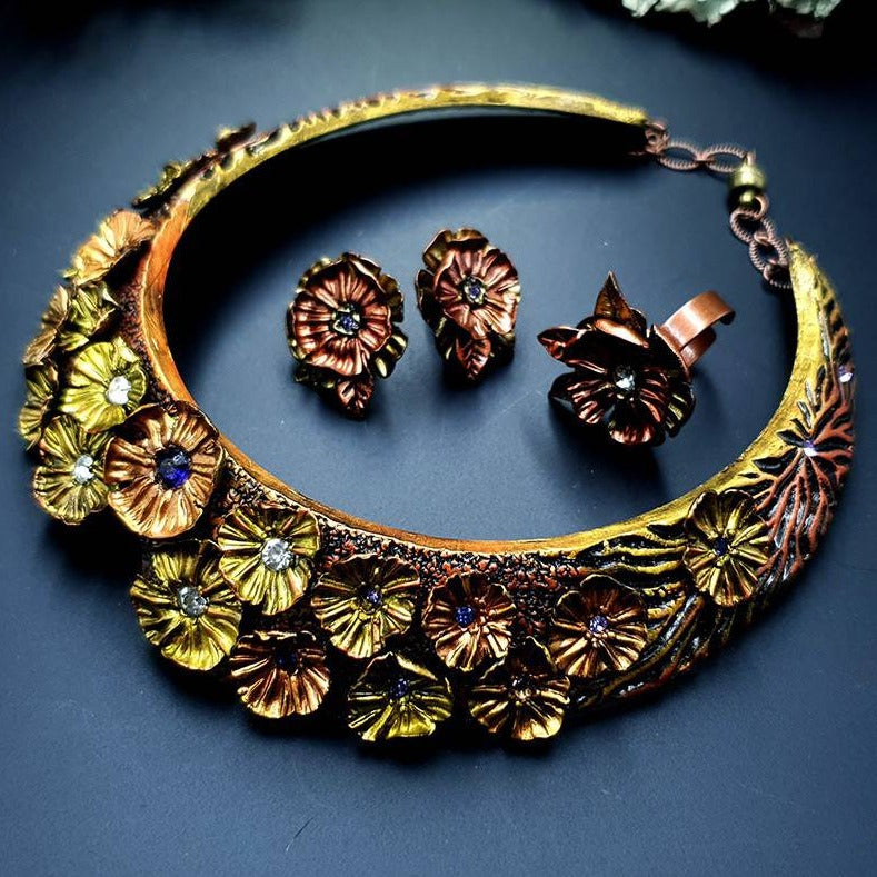 Flowers in Metal 2 Jewelry Set Jewelry Set SweetyBijou Jewelry Default Title