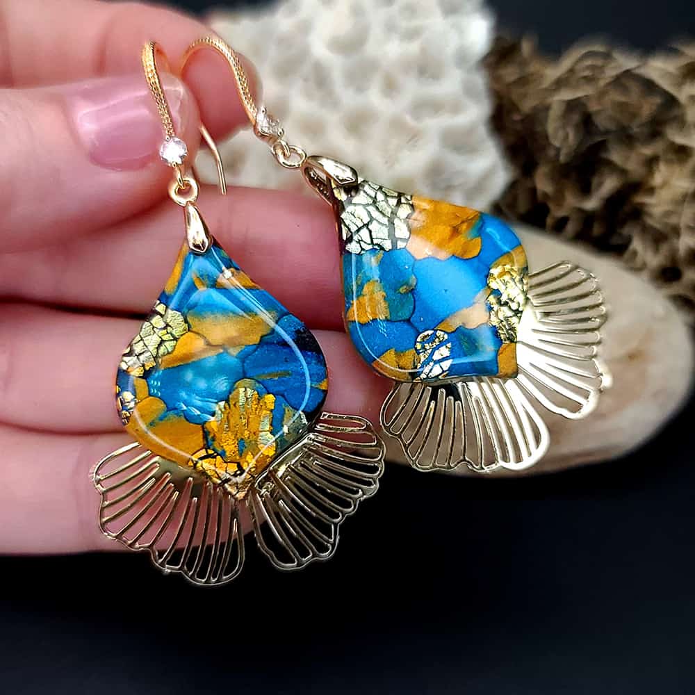 Romantic Earrings "Gold and Ice Mosaic" Earrings SweetyBijou Jewelry
