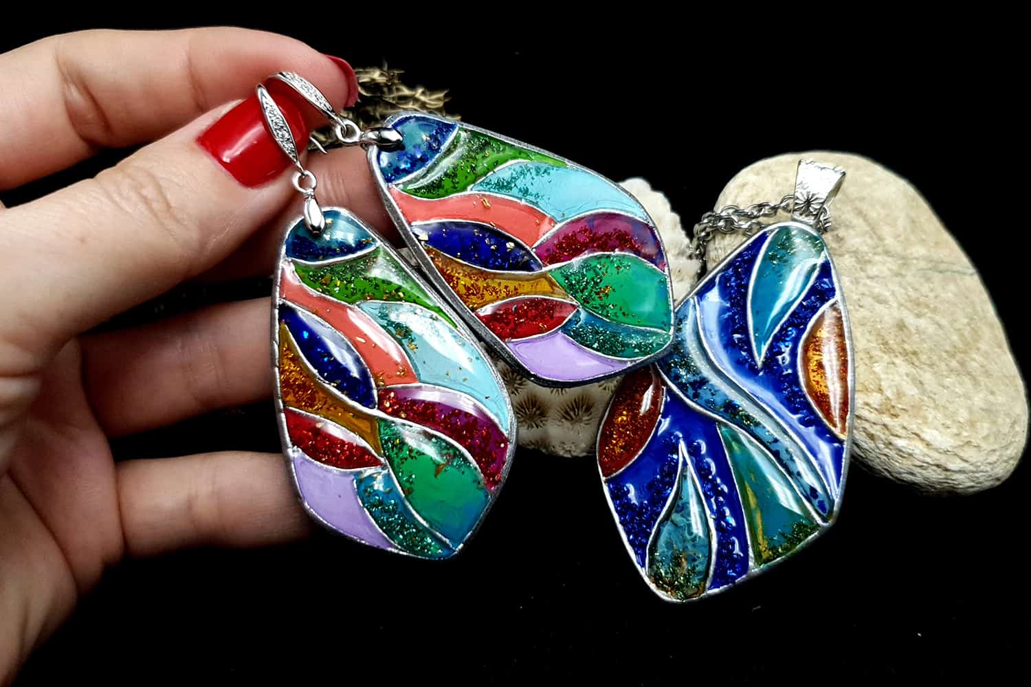 "Colorful Holidays" Polymer clay earrings & pendant Earrings SweetyBijou Jewelry