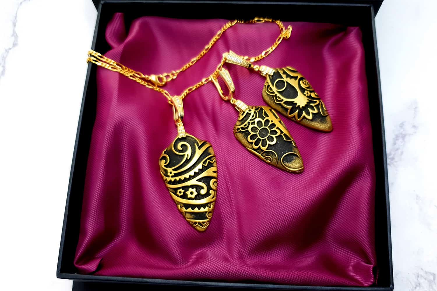 Jewelry Set "Golden Flowers on Black" Jewelry Set SweetyBijou Jewelry