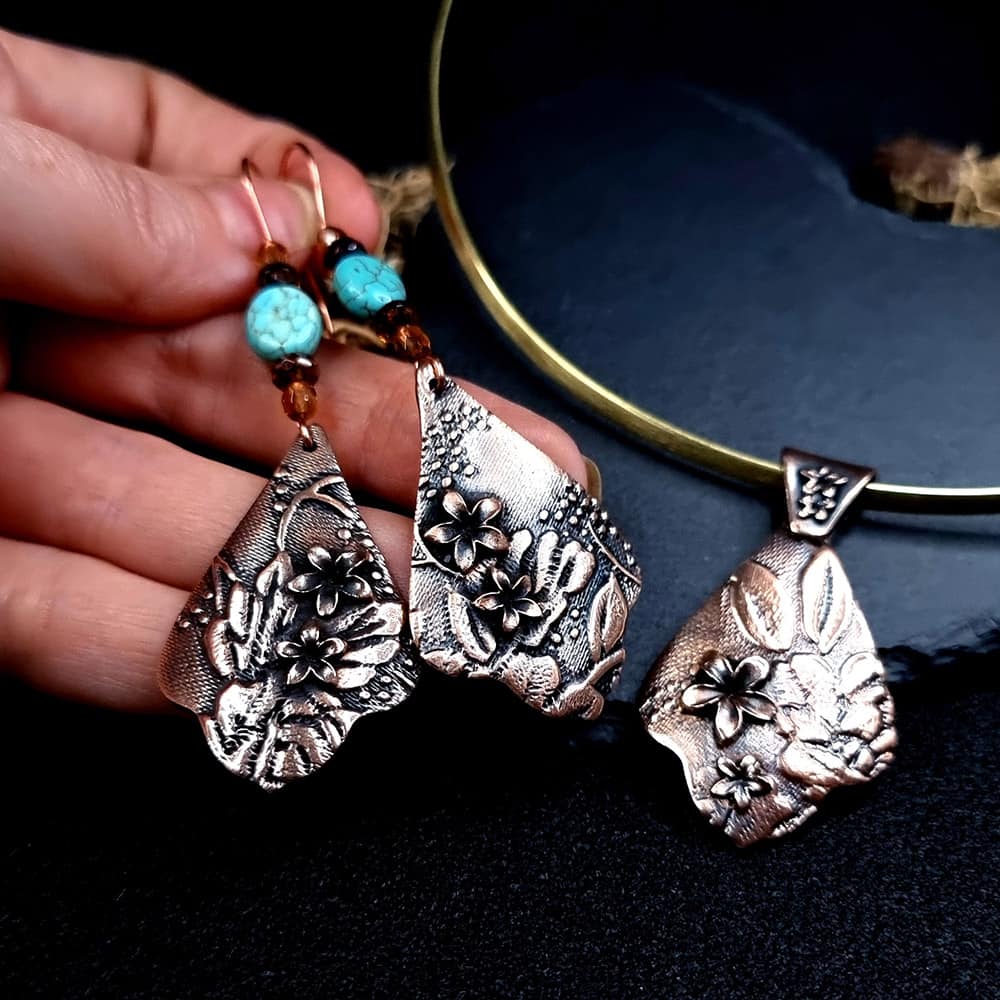 Red Bronze Metal Jewelry Set Jewelry Set SweetyBijou Jewelry