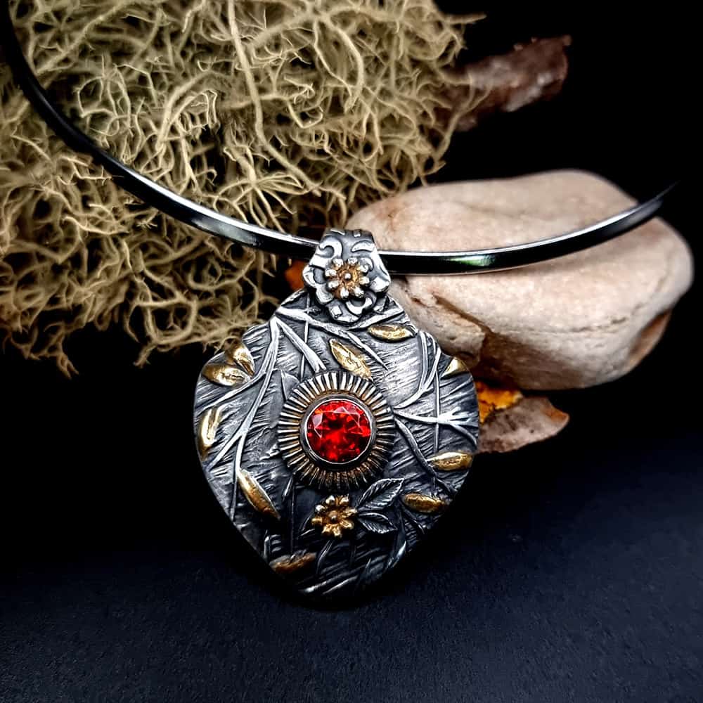 Silver Pendant with Red CZ Pendant SweetyBijou Jewelry