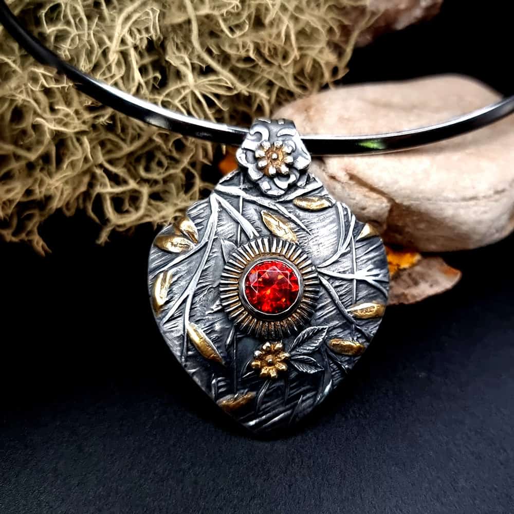 Silver Pendant with Red CZ Pendant SweetyBijou Jewelry