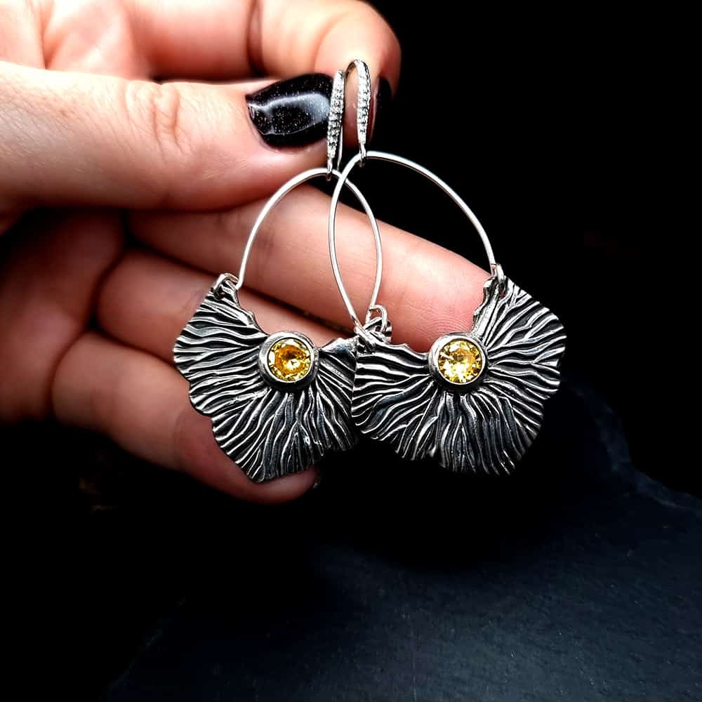 Fine Silver Earrings "The Corals" with Yellow CZ Earrings SweetyBijou Jewelry