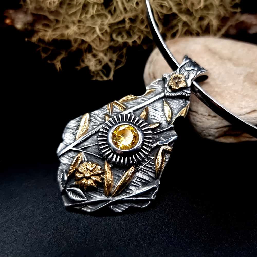 Silver Pendant with Yellow CZ Pendant SweetyBijou Jewelry
