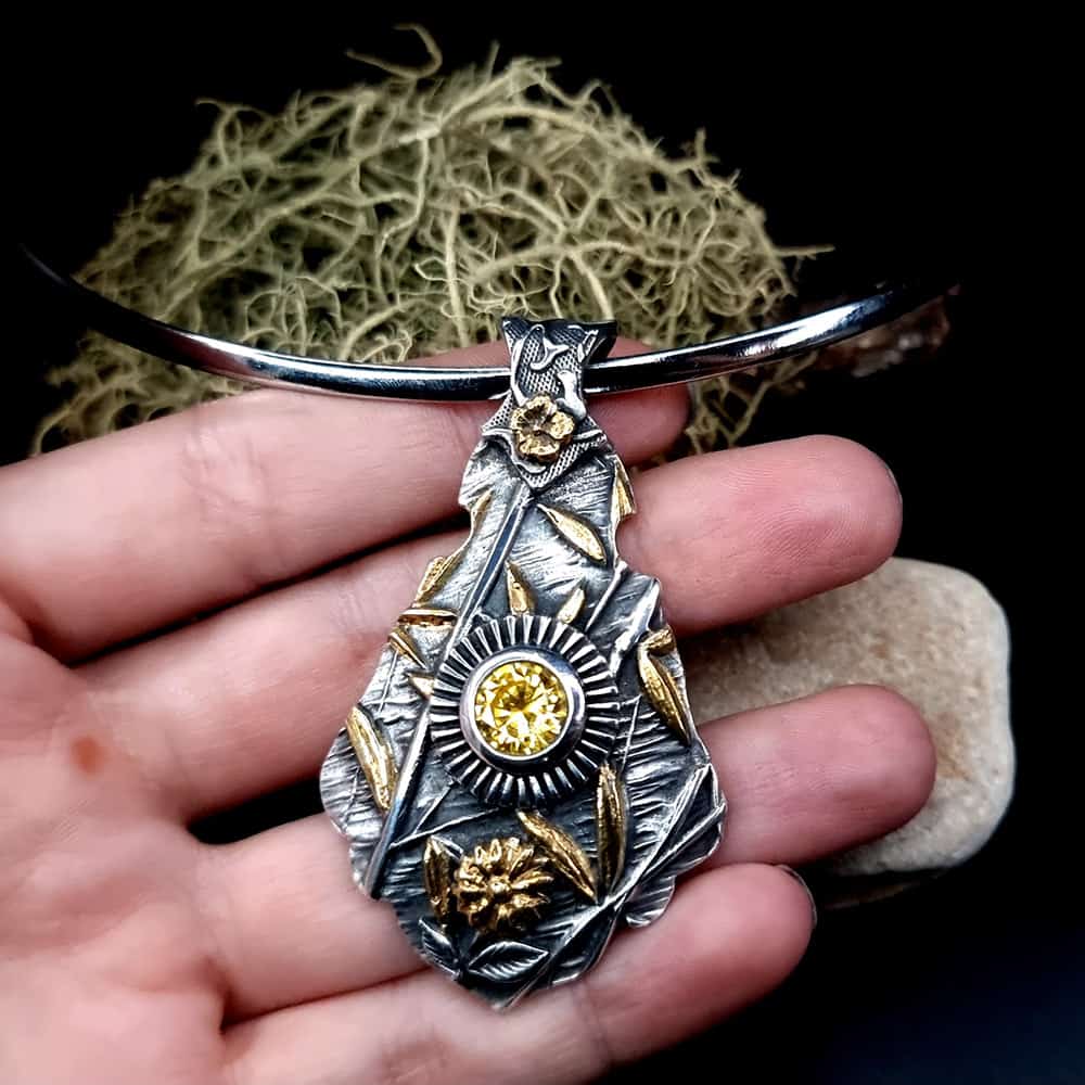 Silver Pendant with Yellow CZ Pendant SweetyBijou Jewelry