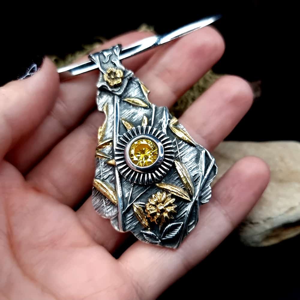 Silver Pendant with Yellow CZ Pendant SweetyBijou Jewelry