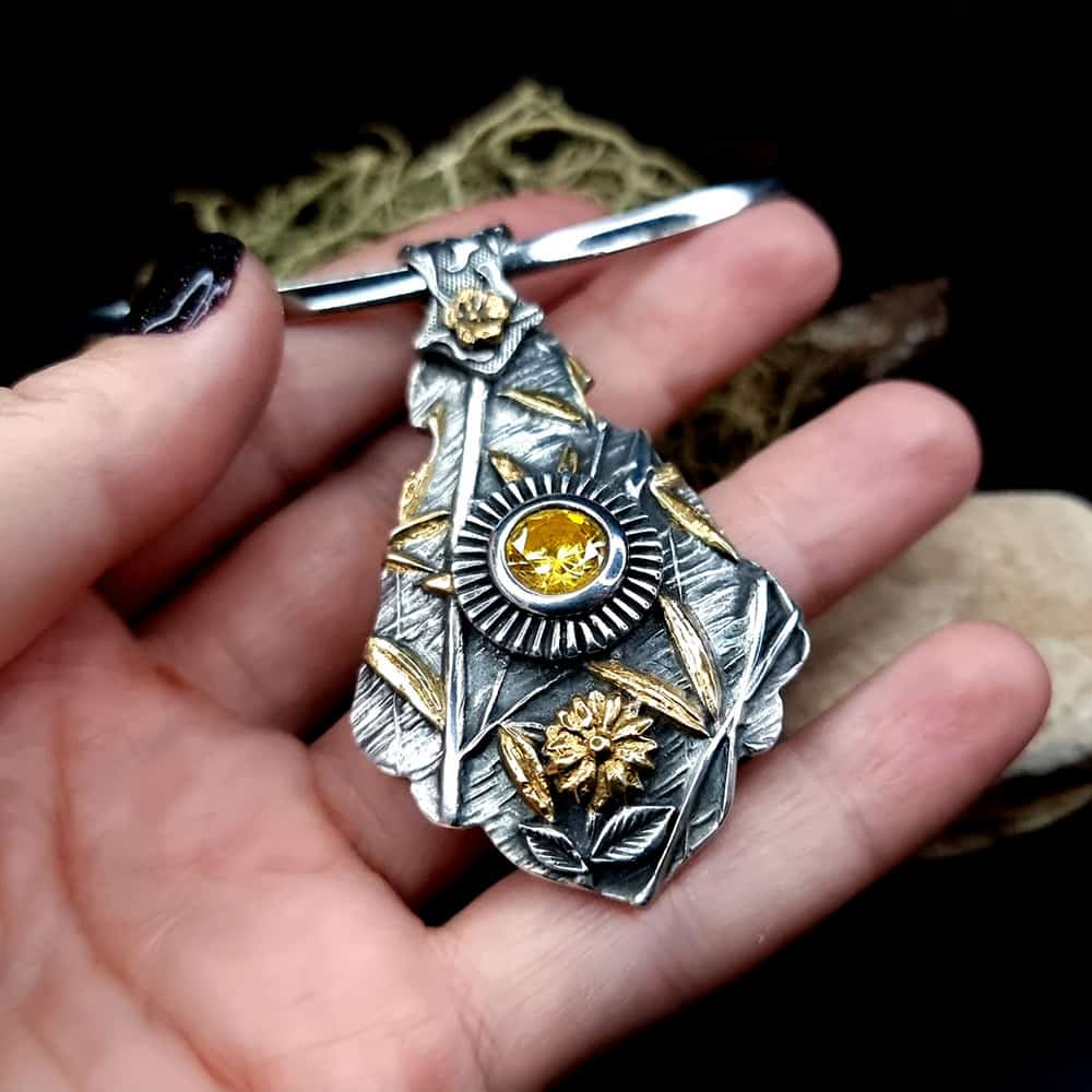 Silver Pendant with Yellow CZ Pendant SweetyBijou Jewelry