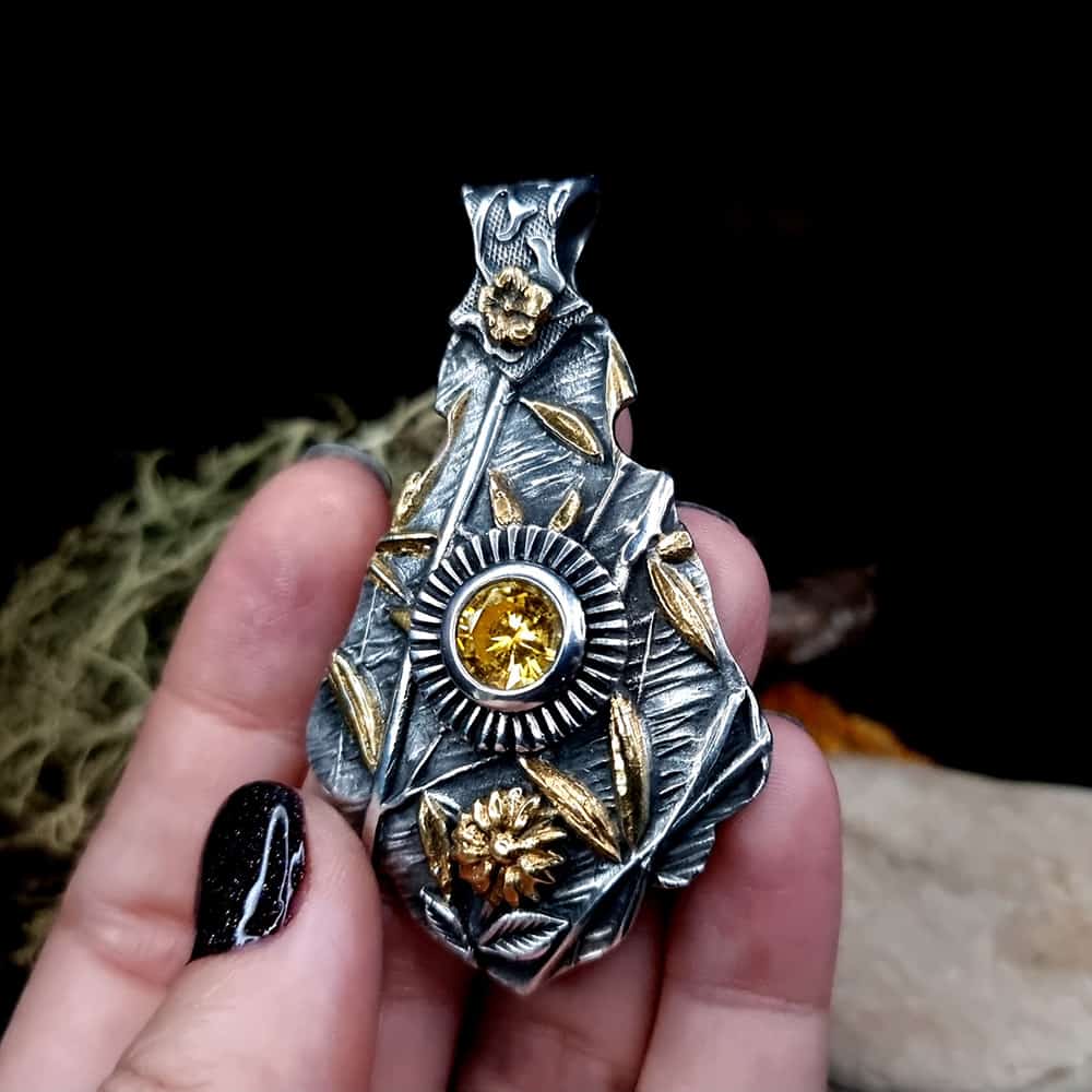 Silver Pendant with Yellow CZ Pendant SweetyBijou Jewelry