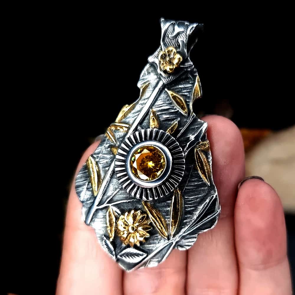 Silver Pendant with Yellow CZ Pendant SweetyBijou Jewelry
